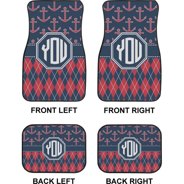 Anchors & Argyle Car Floor Mats Set (2F + 2B)