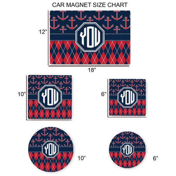 Anchors & Argyle Car Magnets - SIZE CHART