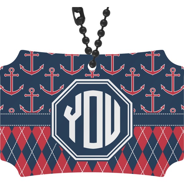 Custom Anchors & Argyle Rear View Mirror Ornament (Personalized)
