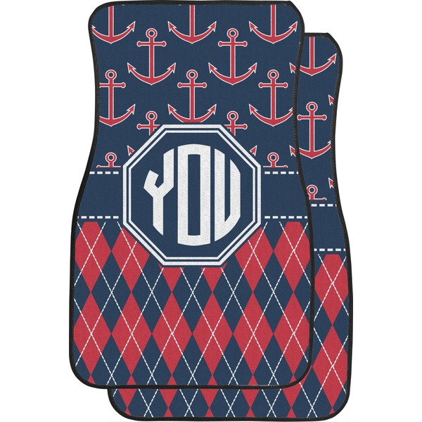 Custom Anchors & Argyle Car Floor Mats (Front Seat) (Personalized)