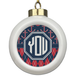 Anchors & Argyle Ceramic Ball Ornament (Personalized)