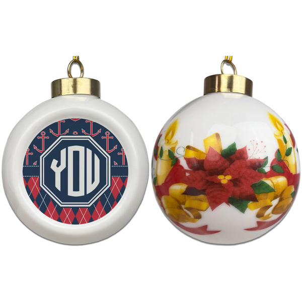 Anchors & Argyle Ceramic Christmas Ornament - Poinsettias (APPROVAL)