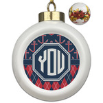 Anchors & Argyle Ceramic Ball Ornaments - Poinsettia Garland (Personalized)