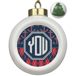 Anchors & Argyle Ceramic Ball Ornament - Christmas Tree (Personalized)