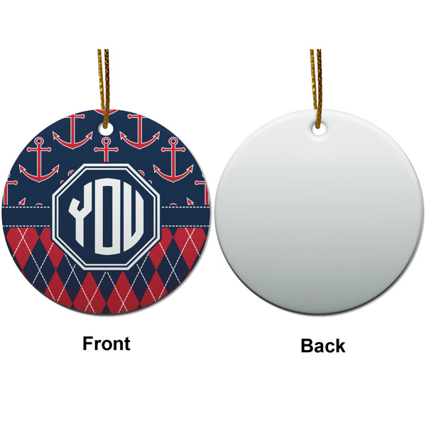 Anchors & Argyle Ceramic Flat Ornament - Circle Front & Back (APPROVAL)