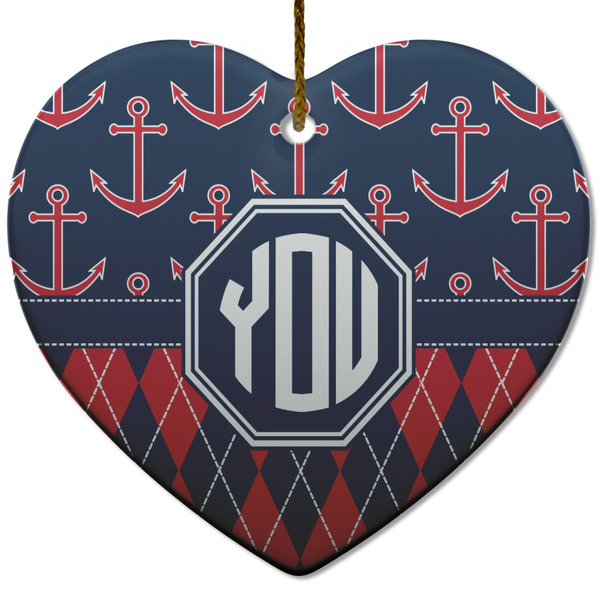 Anchors & Argyle Ceramic Flat Ornament - Heart (Front)