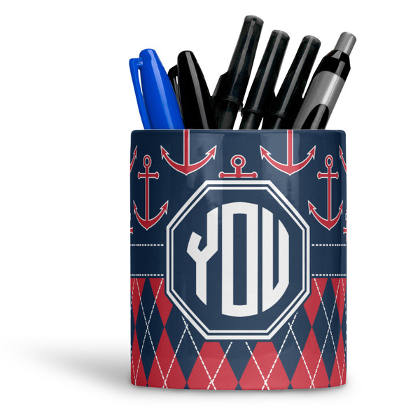Custom Anchors & Argyle Ceramic Pen Holder