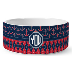 Anchors & Argyle Ceramic Dog Bowl - Large (Personalized)