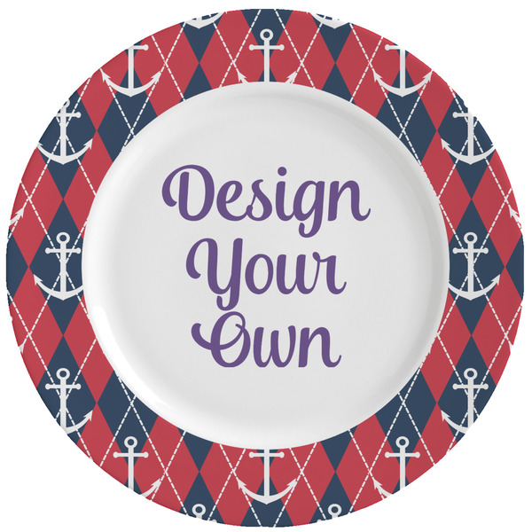 Custom Anchors & Argyle Ceramic Dinner Plates (Set of 4) (Personalized)