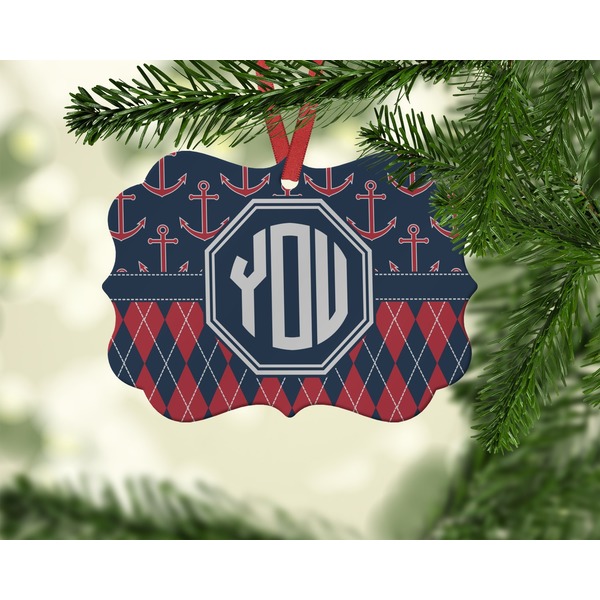 Anchors & Argyle Christmas Ornament (On Tree)