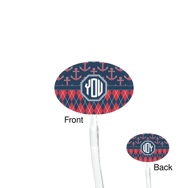 Anchors & Argyle Clear Plastic 7" Stir Stick - Oval - Front & Back