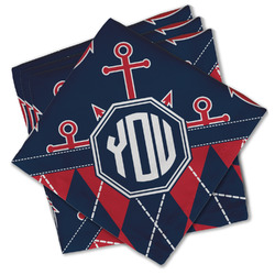 Anchors & Argyle Cloth Cocktail Napkins - Set of 4 w/ Monogram