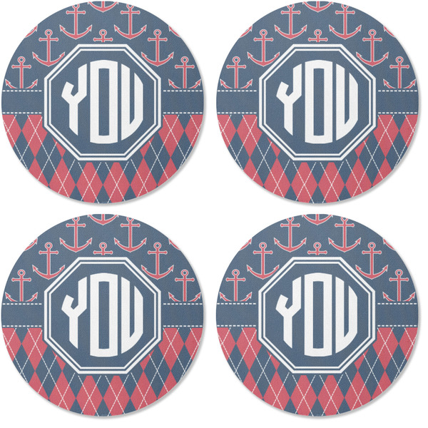 Anchors & Argyle Coaster Round Rubber Back - Apvl