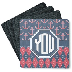 Anchors & Argyle Square Rubber Backed Coasters - Set of 4 (Personalized)