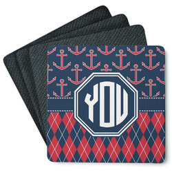 Anchors & Argyle Square Rubber Backed Coasters - Set of 4 (Personalized)