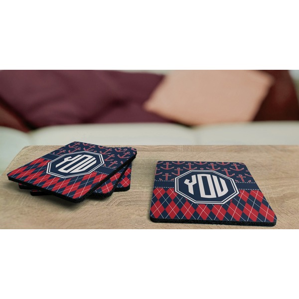Anchors & Argyle Coaster Rubber Back - On Coffee Table