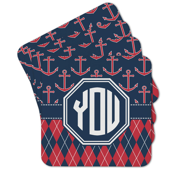 Custom Anchors & Argyle Cork Coaster - Set of 4 w/ Monogram