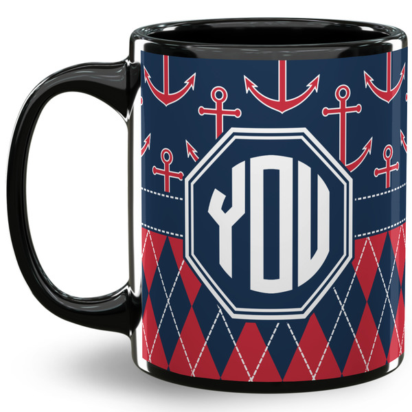 Custom Anchors & Argyle 11 Oz Coffee Mug - Black (Personalized)