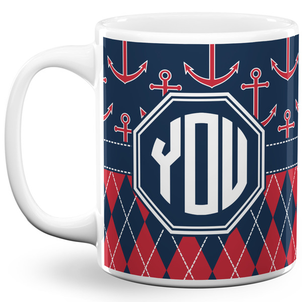 Custom Anchors & Argyle 11 Oz Coffee Mug - White (Personalized)