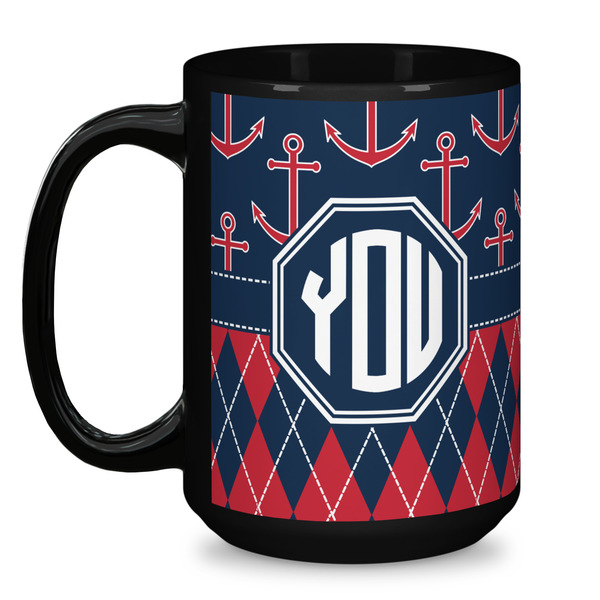 Anchors & Argyle Coffee Mug - 15 oz - Black