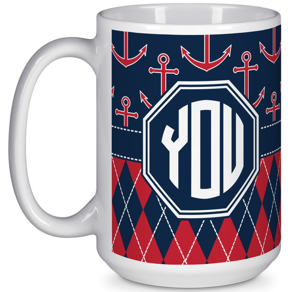 Custom Anchors & Argyle 15 Oz Coffee Mug - White (Personalized)