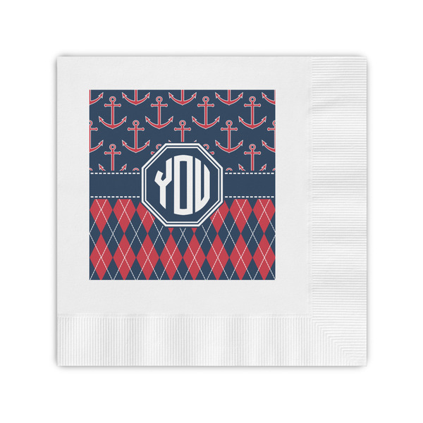 Custom Anchors & Argyle Coined Cocktail Napkins (Personalized)
