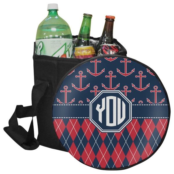 Custom Anchors & Argyle Collapsible Cooler & Seat (Personalized)