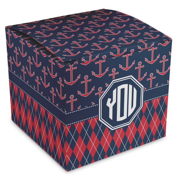 Custom Anchors & Argyle Cube Favor Gift Boxes (Personalized)