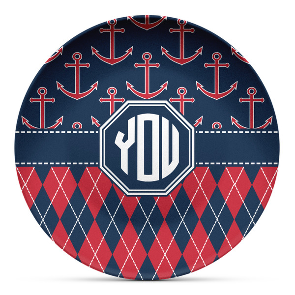 Custom Anchors & Argyle Microwave Safe Plastic Plate - Composite Polymer (Personalized)