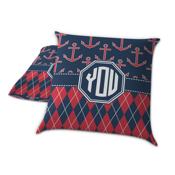 Anchors & Argyle Decorative Pillow Case - TWO