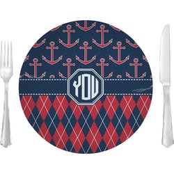 Anchors & Argyle 10" Glass Lunch / Dinner Plates - Single or Set (Personalized)