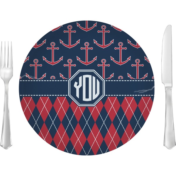 Custom Anchors & Argyle Glass Lunch / Dinner Plate 10" (Personalized)