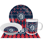 Anchors & Argyle Dinner Set - Single 4 Pc Setting w/ Monograms