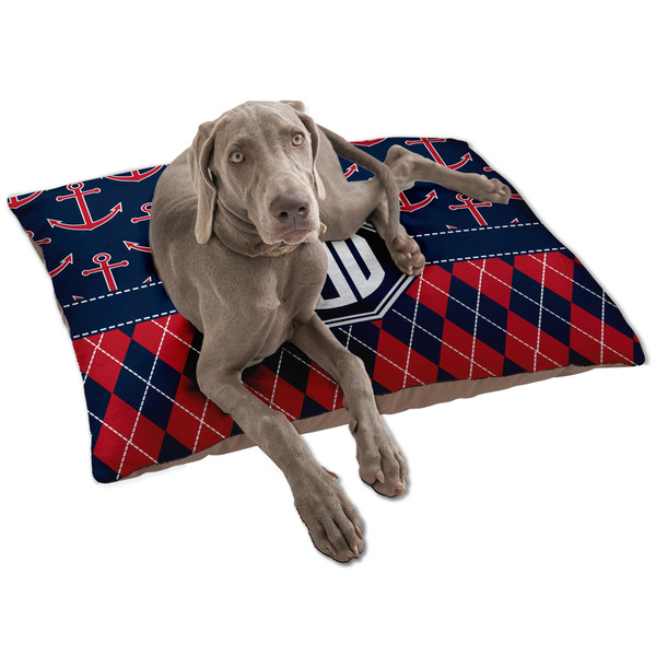 Custom Anchors & Argyle Dog Bed - Large w/ Monogram
