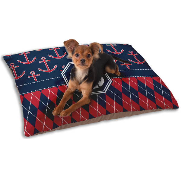 Custom Anchors & Argyle Dog Bed - Small w/ Monogram