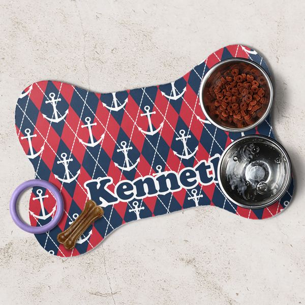 Anchors & Argyle Dog Bone Shaped Mat Lifestyle
