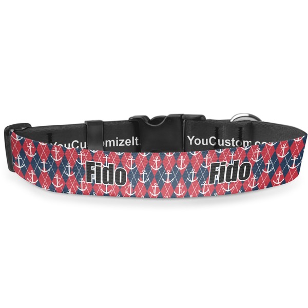 Custom Anchors & Argyle Deluxe Dog Collar - Medium (11.5" to 17.5") (Personalized)