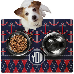 Anchors & Argyle Dog Food Mat - Medium w/ Monogram