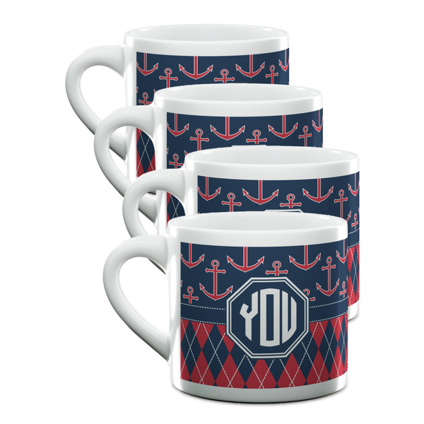Custom Anchors & Argyle Double Shot Espresso Cups - Set of 4 (Personalized)