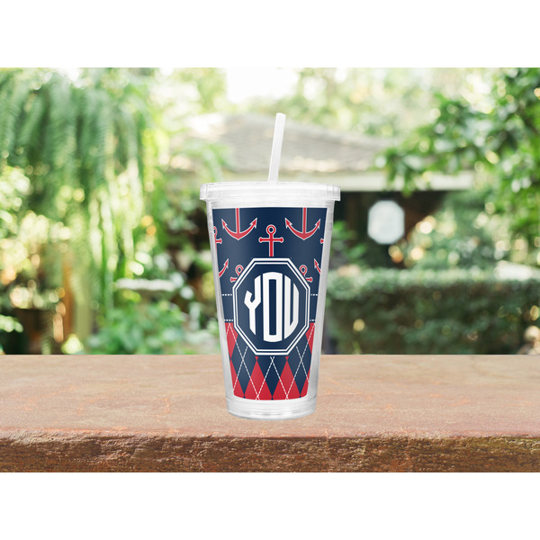 Anchors & Argyle Double Wall Tumbler with Straw Lifestyle