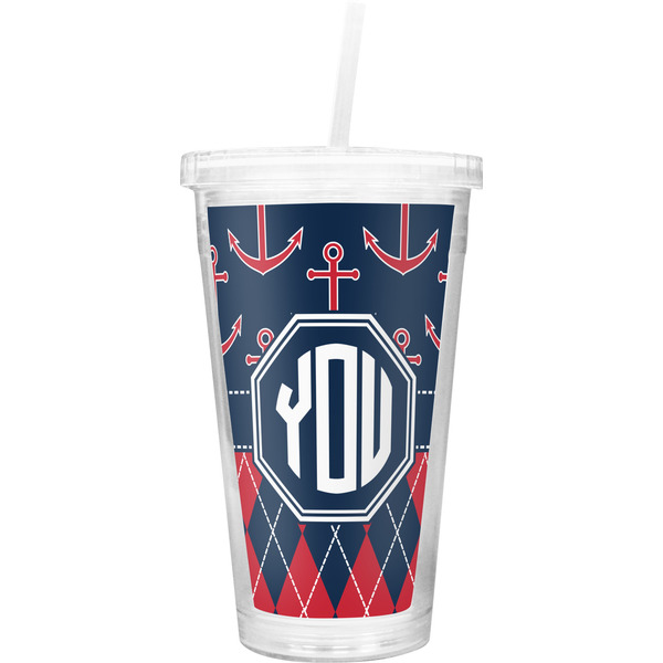 Custom Anchors & Argyle Double Wall Tumbler with Straw (Personalized)