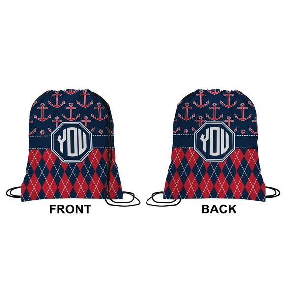 Anchors & Argyle Drawstring Backpack Front & Back Medium