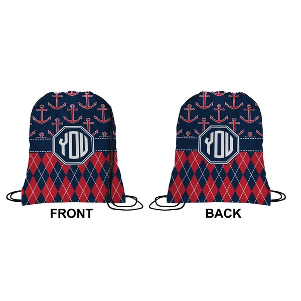Anchors & Argyle Drawstring Backpack Front & Back Small