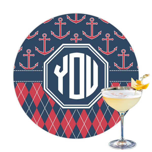 Custom Anchors & Argyle Printed Drink Topper - 3.25" (Personalized)