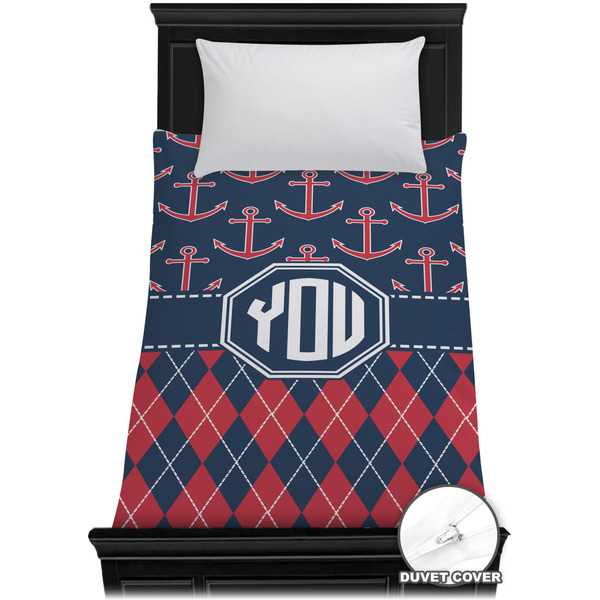 Custom Anchors & Argyle Duvet Cover - Twin XL (Personalized)