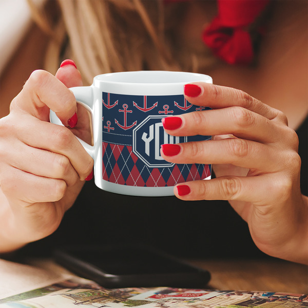Anchors & Argyle Espresso Cup - 6oz (Double Shot) LIFESTYLE (Woman hands cropped)