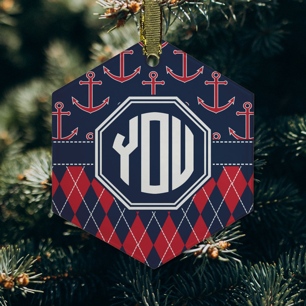 Anchors & Argyle Frosted Glass Ornament - Hexagon (Lifestyle)