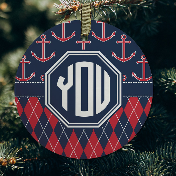 Anchors & Argyle Frosted Glass Ornament - Round (Lifestyle)