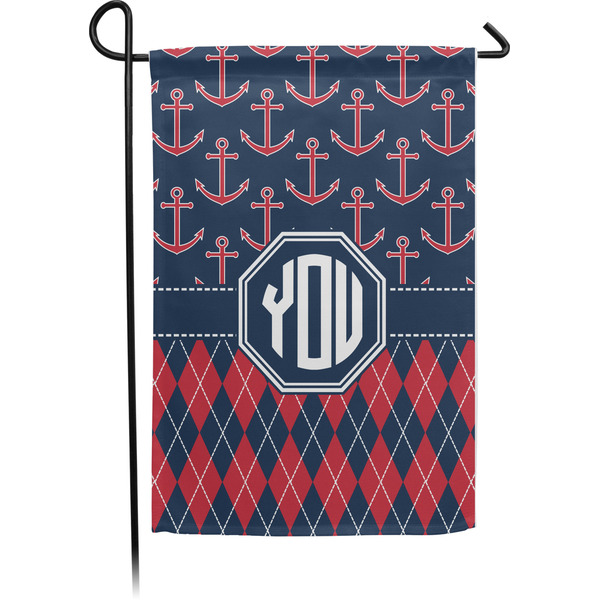 Custom Anchors & Argyle Small Garden Flag - Single Sided w/ Monograms