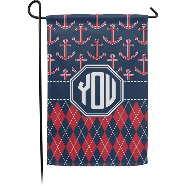 Custom Anchors & Argyle Small Garden Flag - Double Sided w/ Monograms